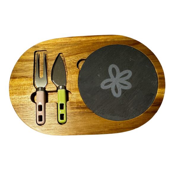Vintage Wood & Slate Cheese Board Set with Utensils – Mid-Century Modern Style - Picture 1 of 6